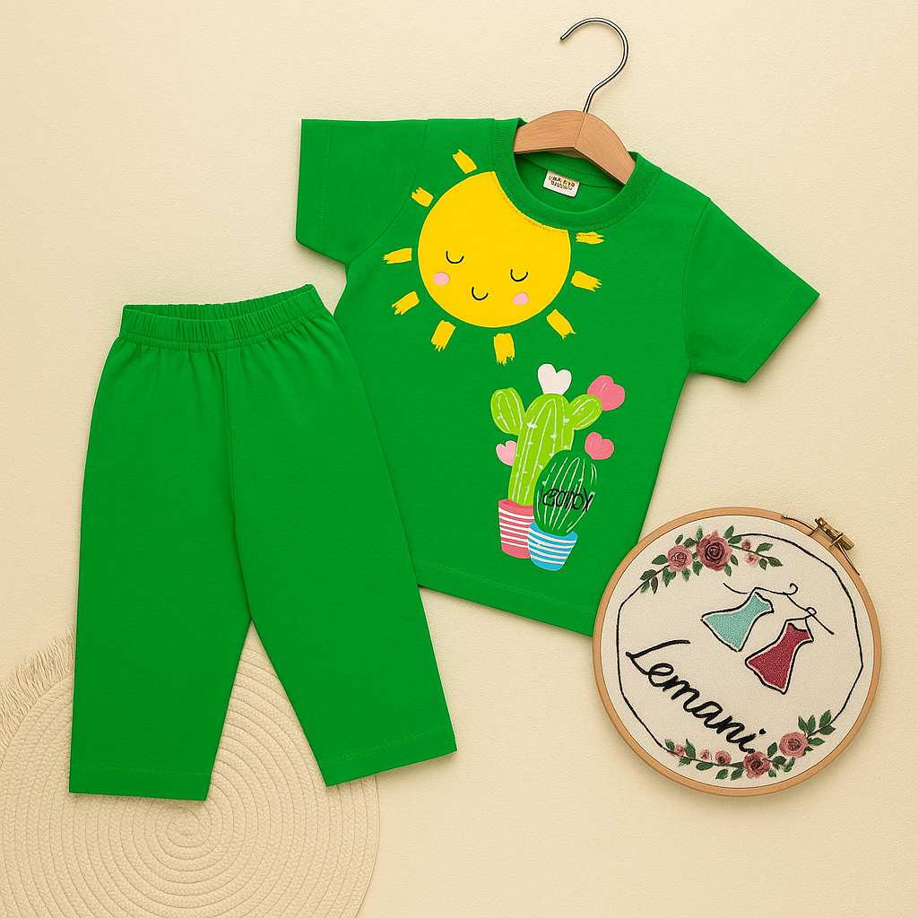 ست تیشرت و شلوارک دخترانه طرح کاکتوس سایز ۴۰،۴۵،۵۰،۵۵