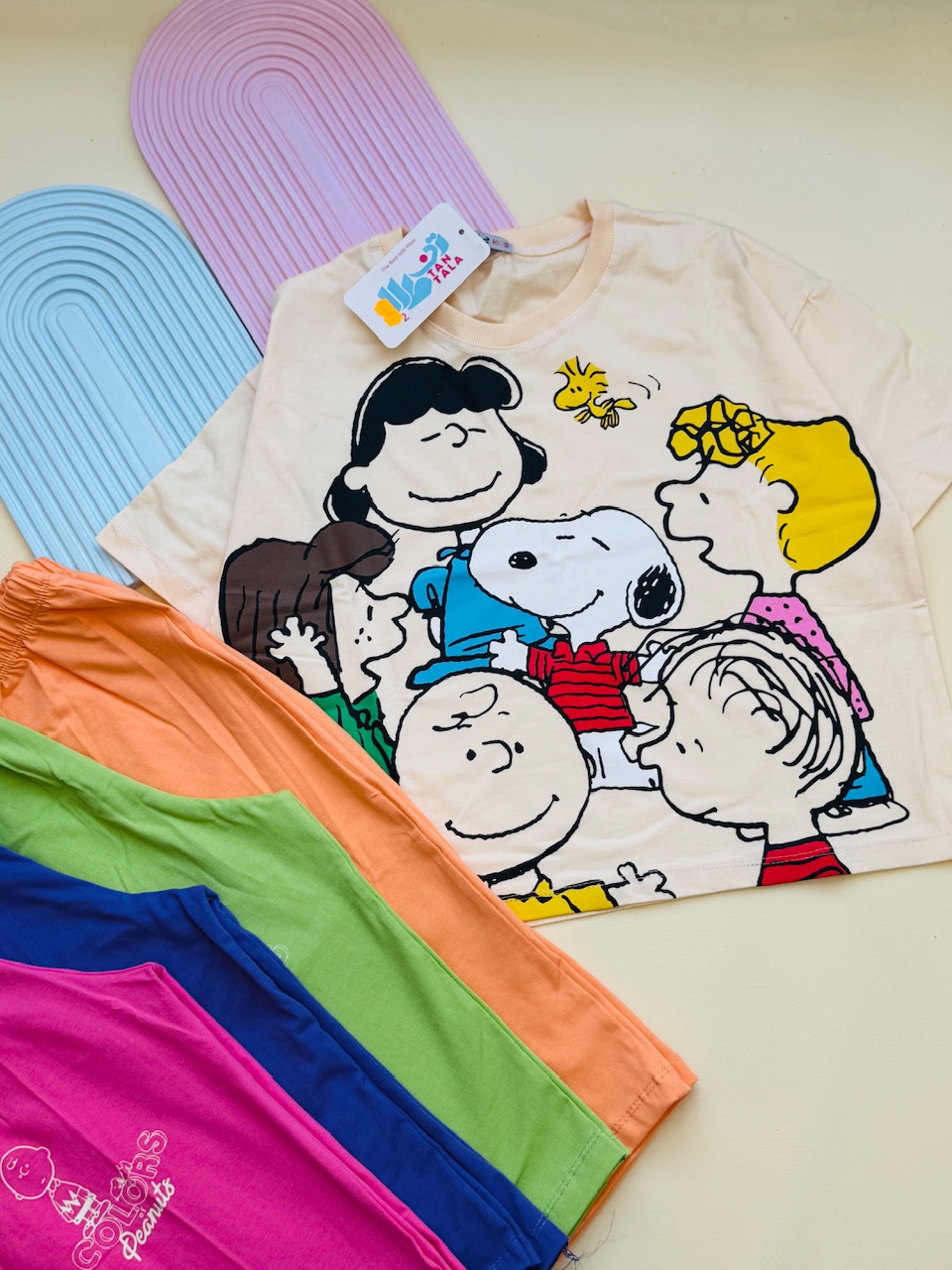 تیشرت شلوارکدخترانه طرح استوری سایز۶۰،۶۵